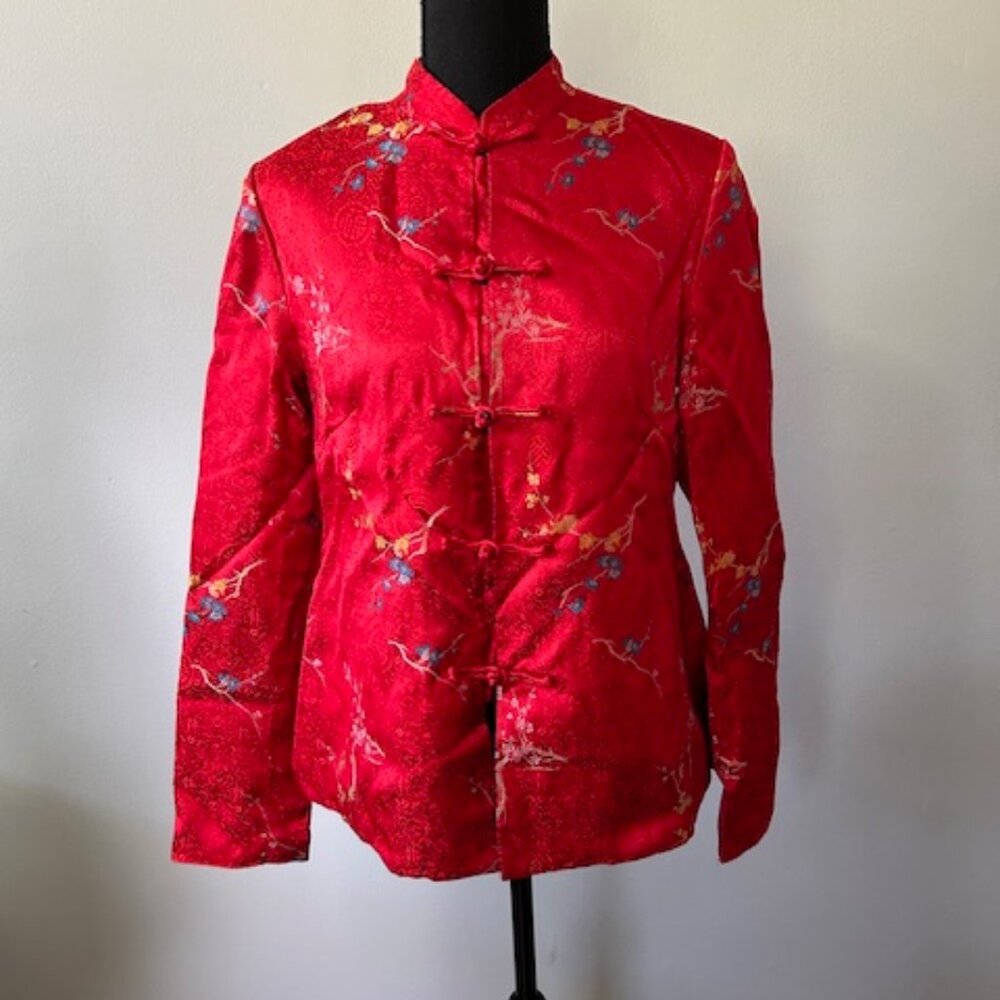 Vintage 60s Embroidered Asian Jacket Size Medium Red